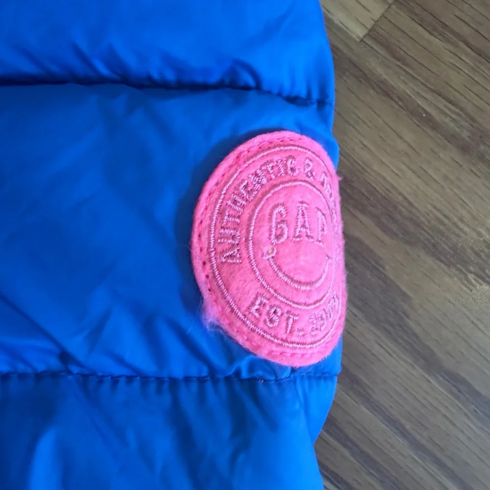Gap Kids Blue Pink Puffer Jacket Hood Small 6-7 Winter Water Resistant Lined
